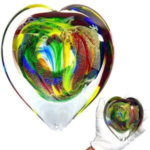 Karg Dichroic Magnum Heart Art Glass Paperweight Iridescent Veined 4.5 in Signed